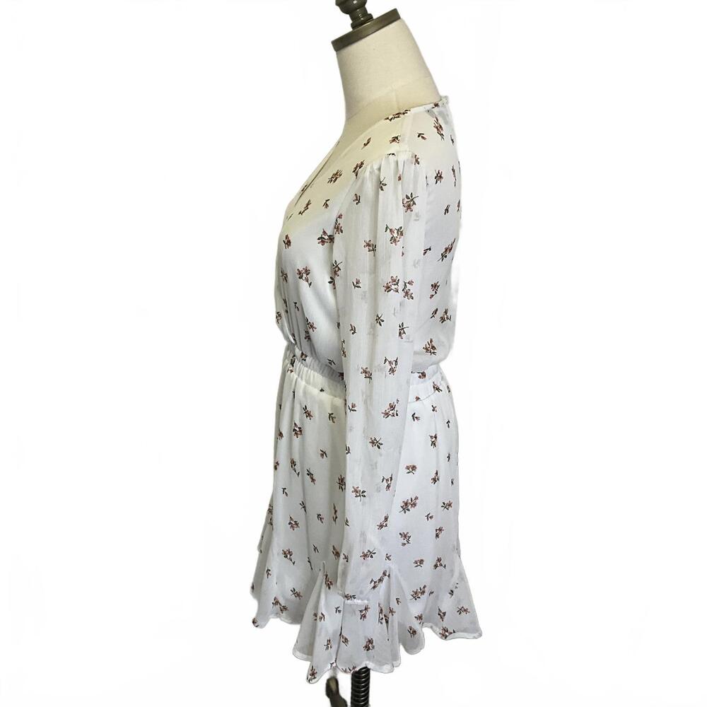 Trixxi Women's Size Small White Floral Long Sleeve V Neck Faux Wrap Dress - Picture 11 of 14